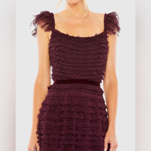 MAC DUGGAL 8054 NWT Ruffle Cap Sleeve Tiered Midi Dress - Picture 3 of 10